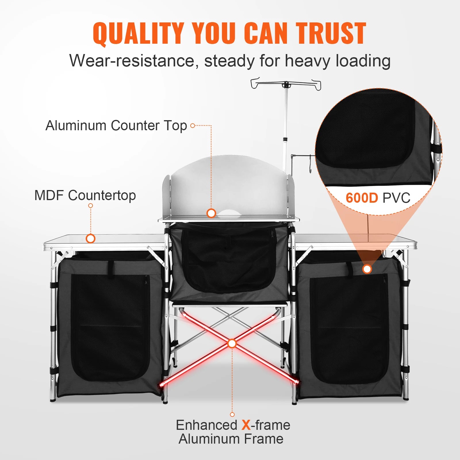 SucceBuy Camping Outdoor Kitchen Table Cabinet Foldable Folding Cooking Storage Rack Aluminum Alloy Bracket for BBQ Picnic