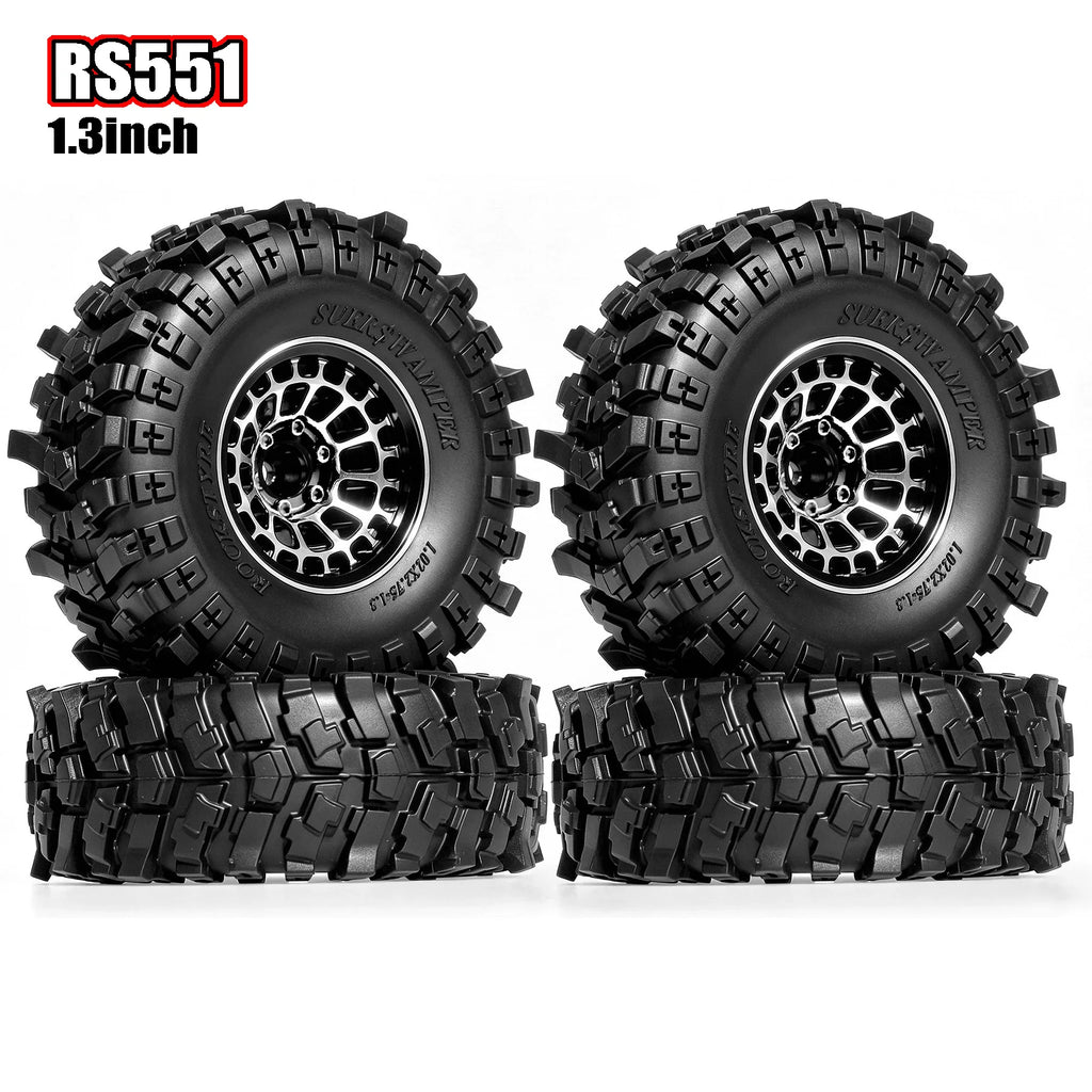 RED SPIDER 4Pcs 1.3 Inch RC Complete Wheels Set Metal Beadlock Wheel Rims + Deep Tread Rubber Tires With Foam OD 68.8mm For 1/18 Traxxas TRX4M Axial SCX24 FCX24 Micro RC Crawler Buggy Off Road DIY Modification Parts