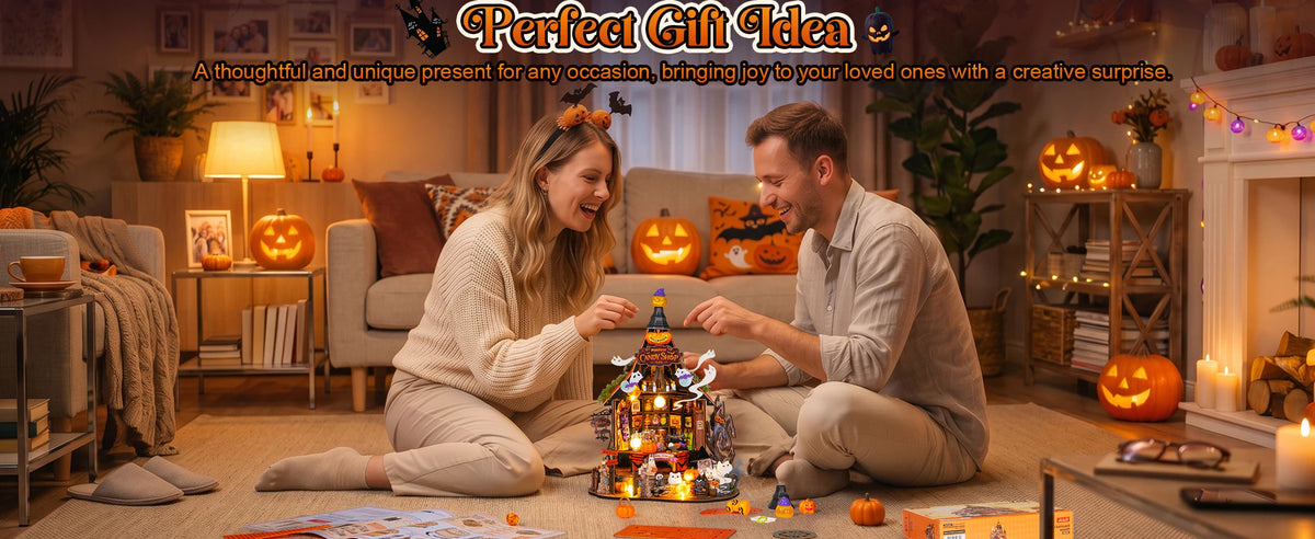 Rolife DIY Miniature House Kit Haunted Candy House Wooden Dollhouse Model Building Kit with LED Light for Home Decor Holiday Gift for Adults Friends