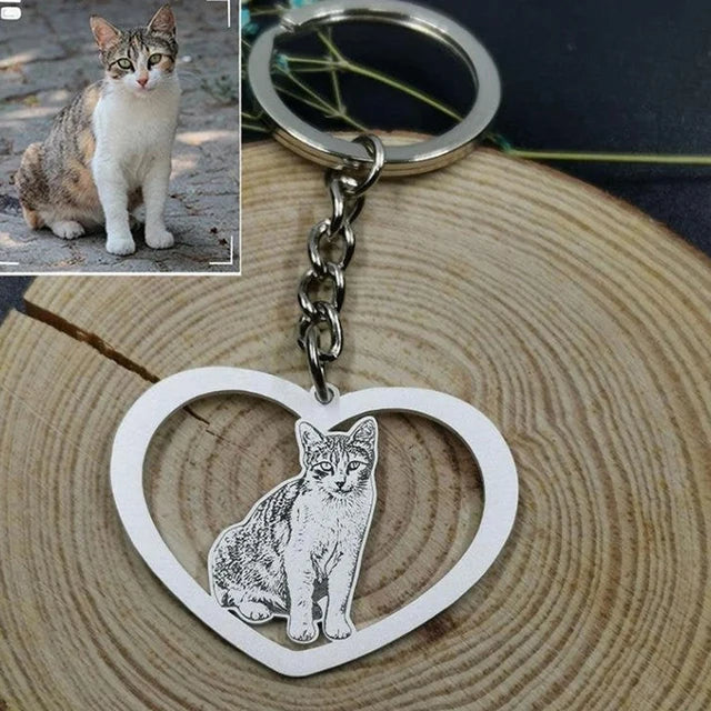 Personalized Pet Photo Necklace or Keychain, Engraved Custom Dog and Cat Memorial Pendant