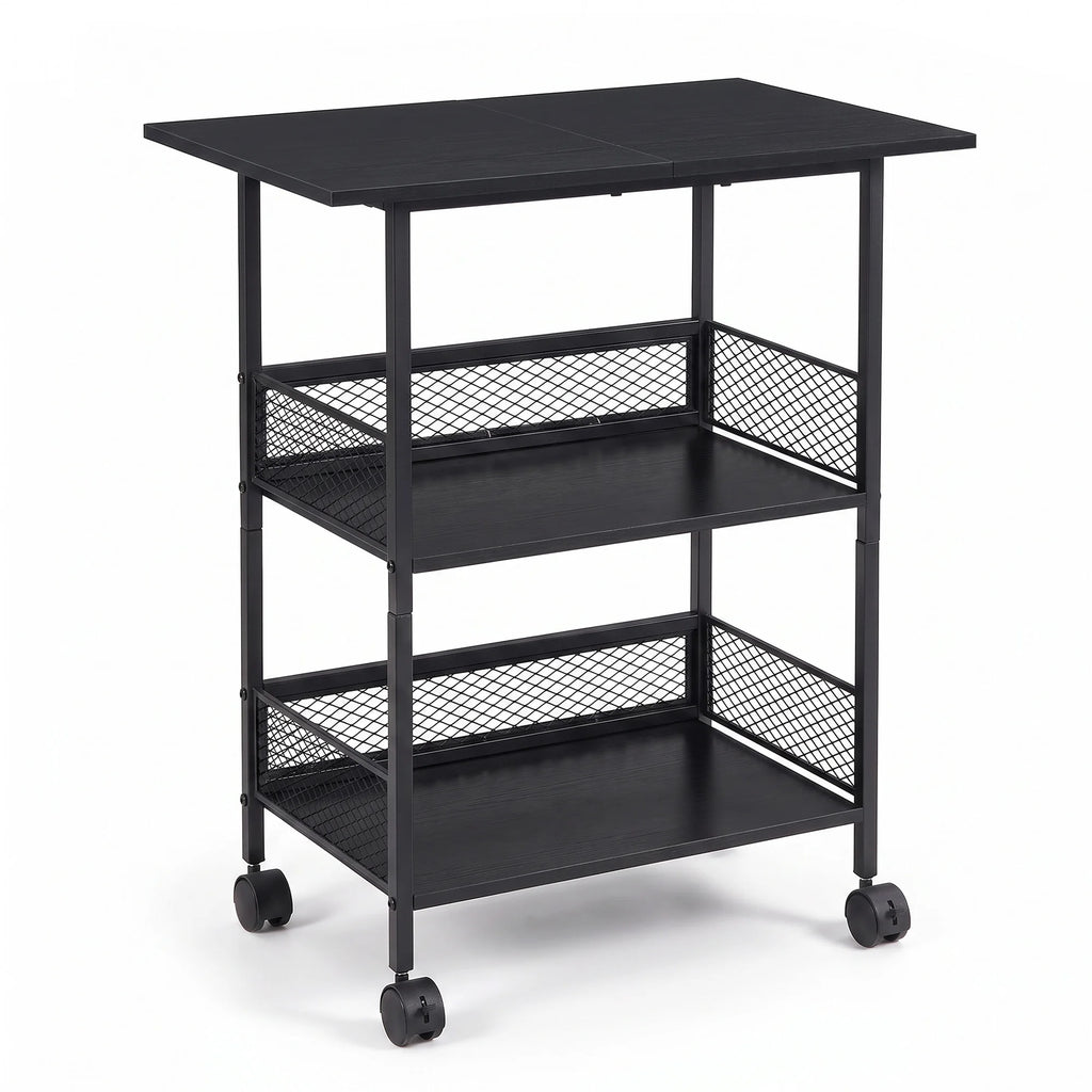 3-Tier Printer Stand with Storage Shelves, Mobile Heavy Duty Rolling Rack on Wheels for Large Printers, Black Industrial MDF and Iron, Home Office