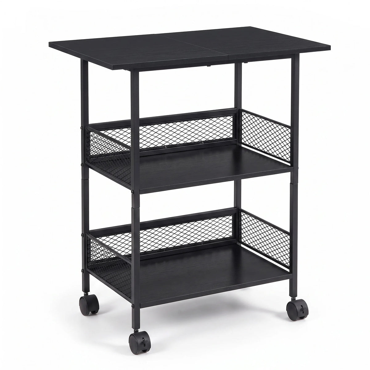 3-Tier Printer Stand with Storage Shelves, Mobile Heavy Duty Rolling Rack on Wheels for Large Printers, Black Industrial MDF and Iron, Home Office