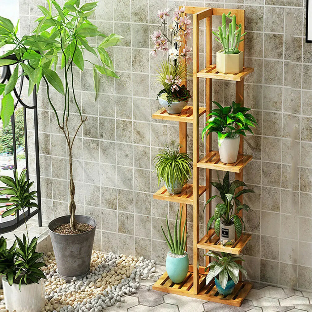 Bamboo Plant Stand, 6/7-Pot Vertical Corner Flower Shelf for Indoor and Outdoor