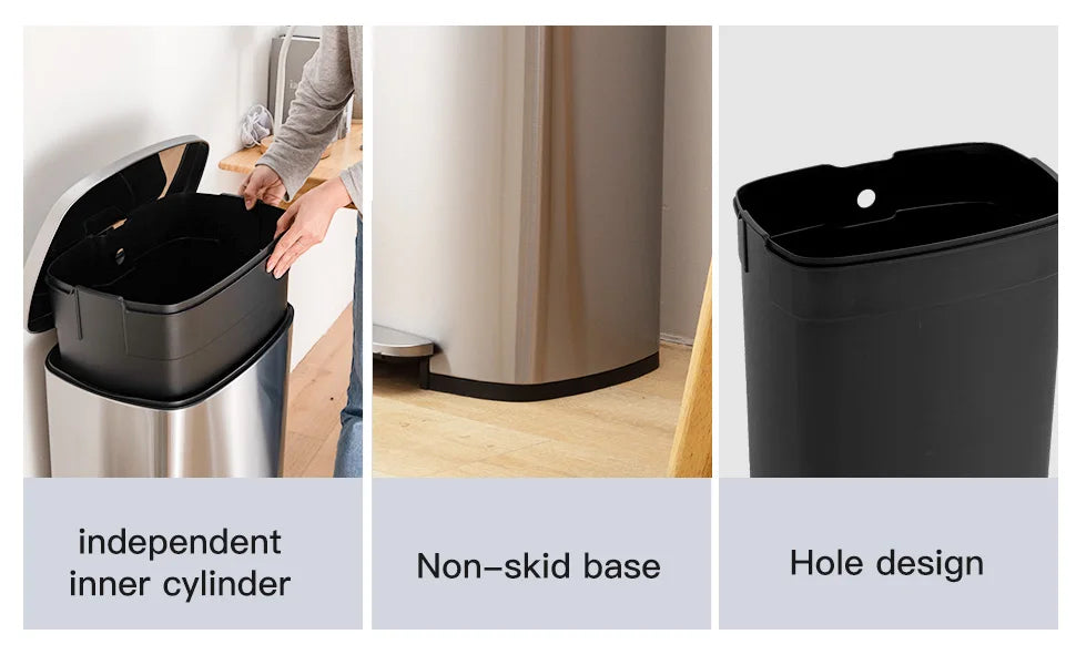 13 Gallon 50L Kitchen Step Trash Can with Lid Fingerprint-Proof Brushed Stainless Steel Garbage Bin for Office Bedroom Bathroom