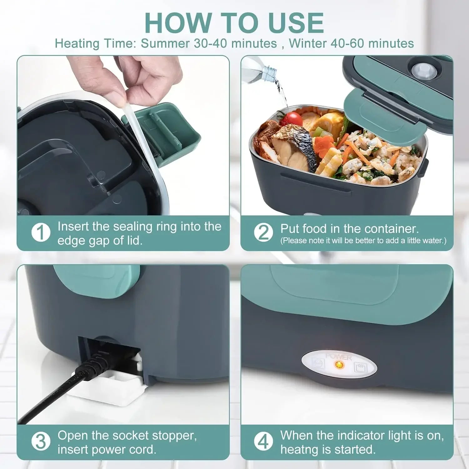 1.5L Portable Electric Lunch Box – 60W Food Warmer for Home & Car, Leak-Proof Design Keeps Meals Hot