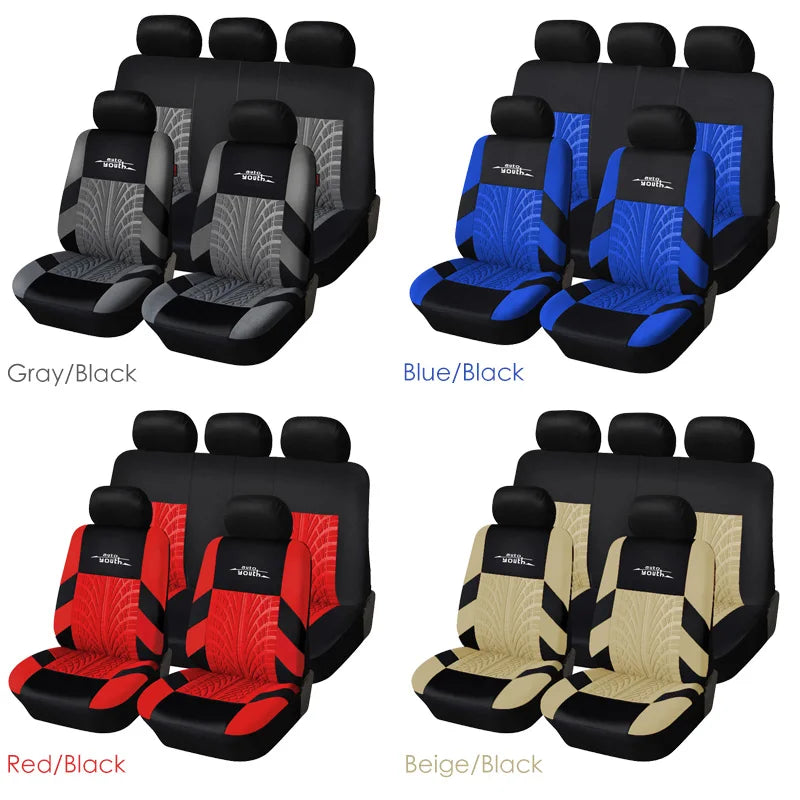 AUTOYOUTH Embroidered Car Seat Covers Full Set, Universal Fit with Tire Track Detail