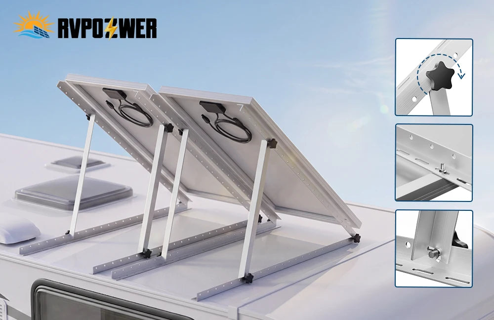 47/45 Inch Upgraded Adjustable Solar Panel Tilt Mount Bracket Foldable Tilt Legs Stand Supports 100‑500W Solar Panels 1/2/4 Pack for Roof RV Boat
