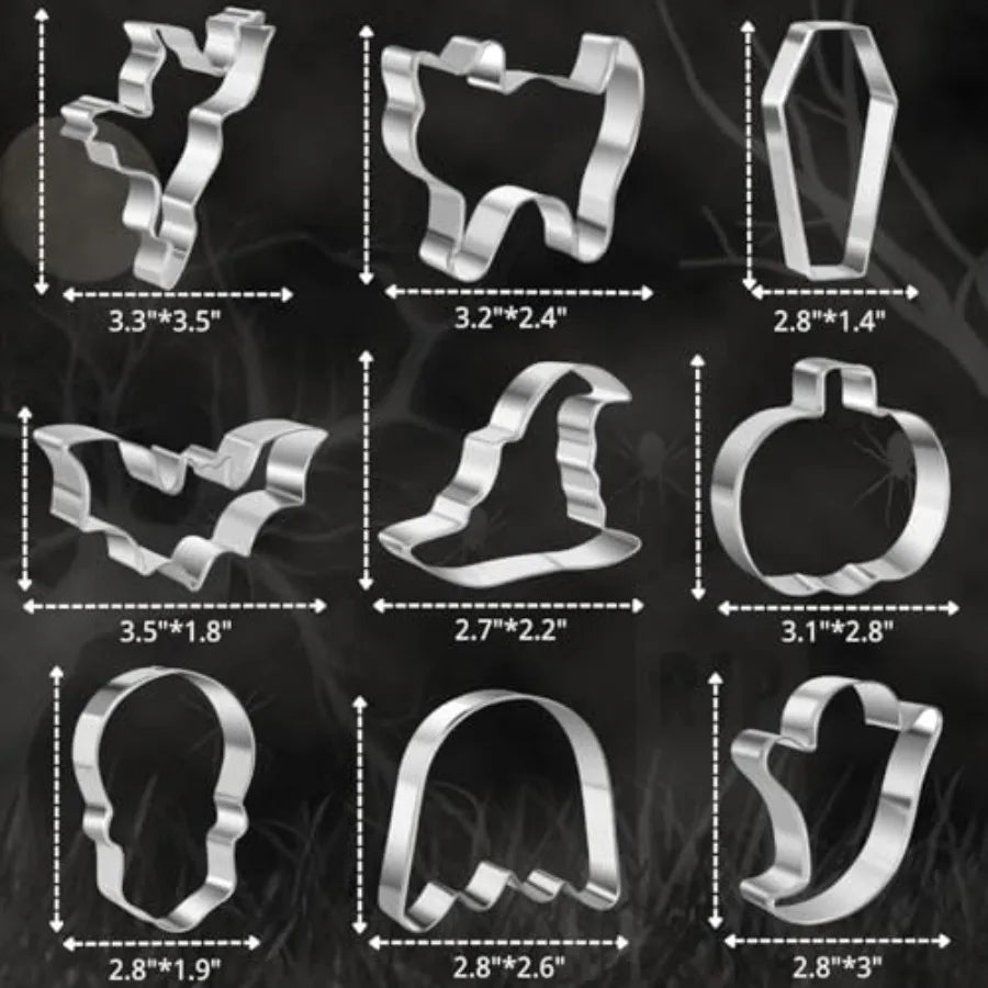 Halloween Cookie Cutter Set, 9 Pcs Ghost, Bat, Pumpkin and Skull Shapes