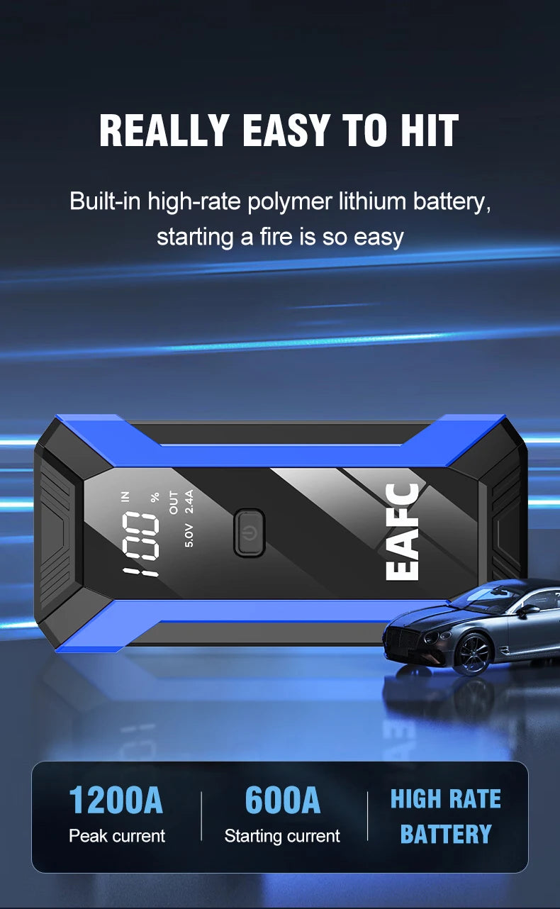 2026 Car Jump Starter 2000A/1200A Car Battery Charger Emergency Power Bank Booster for 12V Petrol Diesel Vehicles Starting