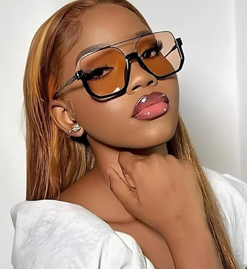 Unisex Half-Frame Double Bridge Sunglasses UV400, Fashion Metal Sunnies