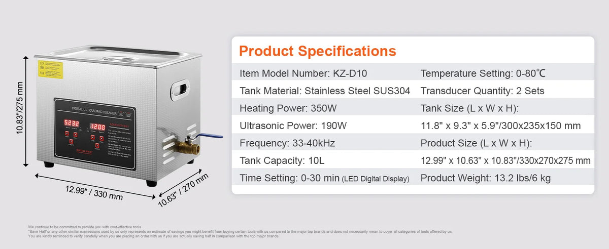 SucceBuy 2L 3L 6L 10L 22L 30L Ultrasonic Cleaner Stainless Steel Portable Heated Cleaning Washing Machine Ultrasound Appliance
