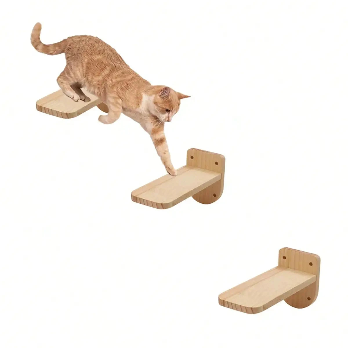 Wall-Mounted Wooden Cat Climbing Ladder with Hammock and Scratching Post