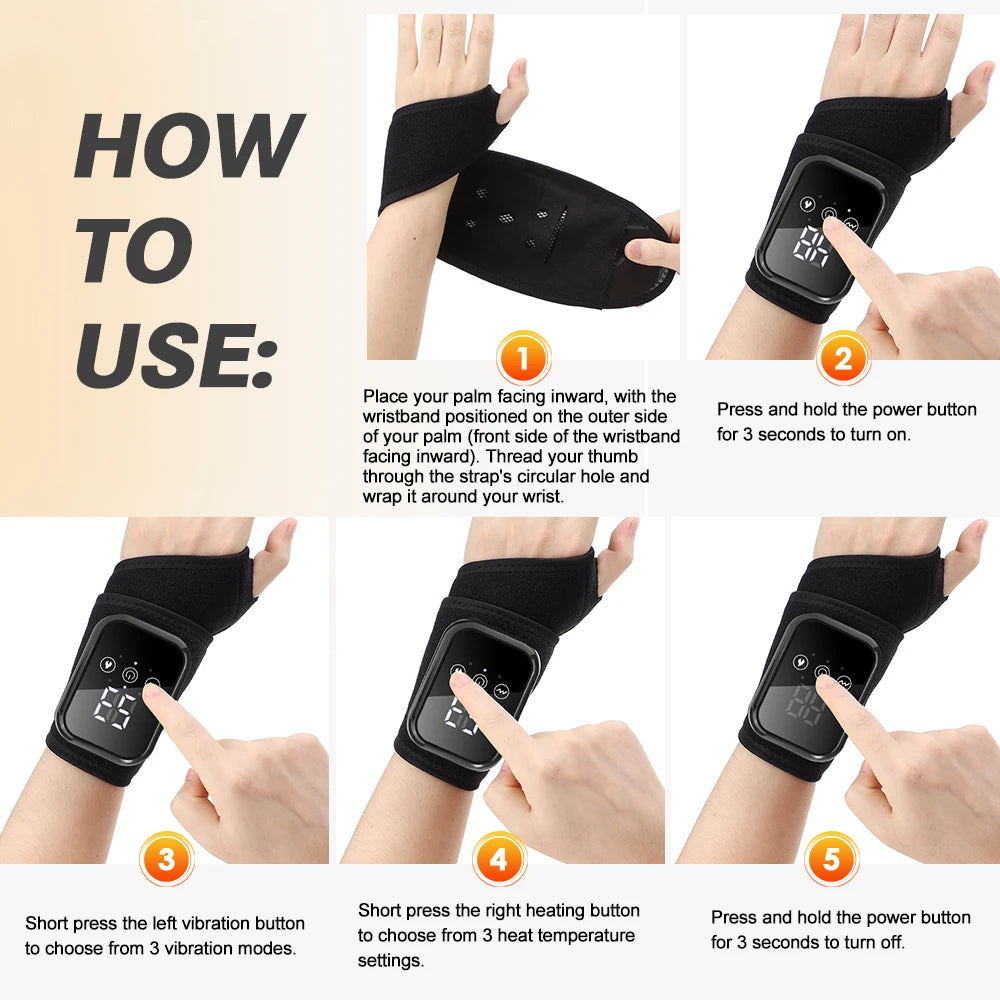 Cordless Heated Wrist Massage Wrap, Thermal Hand Warming Support Belt