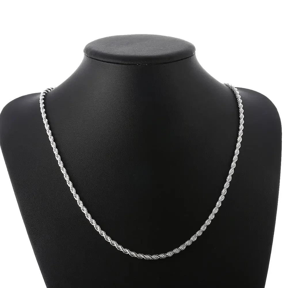 925 Sterling Silver Rope Chain Necklace and Bracelet Set, 4mm, for Men and Women