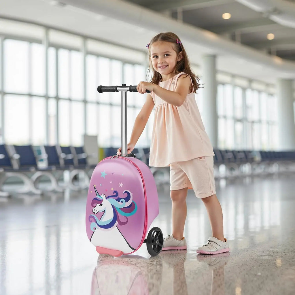 20L 20 Inch Purple Kids Ride-on Luggage Scooter Suitcase Flash PU Wheels Adjustable Handle TPR Grip Foldable for 5+ Kids Travel
