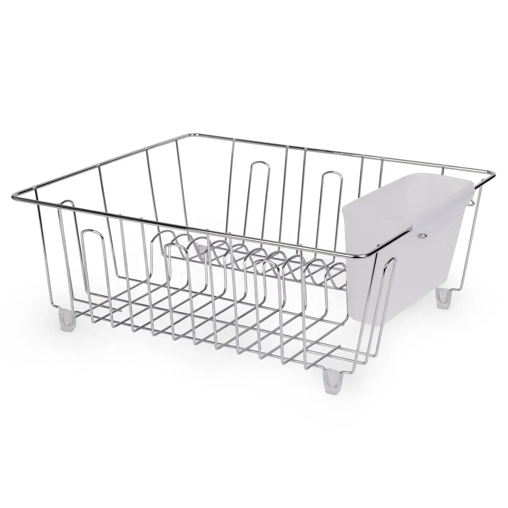 Small Wire Dish Rack Kitchen Organizer with Cutlery Cup Compact Dish Drainer Stainless Steel Countertop Drying and Storage