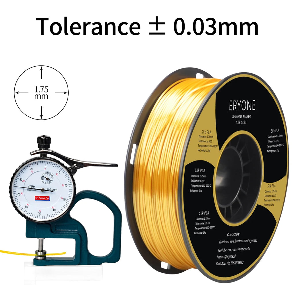ERYONE 1KG Silk PLA 3D Printer Filament 1.75mm, Premium Silk Shiny Finish Single Color, Glossy Smooth Surface 1kg Spool