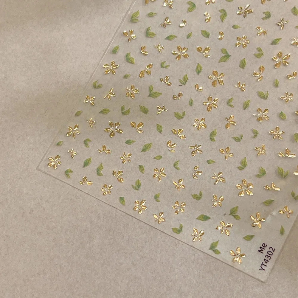 Golden Leaf Five Leaf Flower Nail Sticker Bronzing Spring Flowers Adhesive Backing Blossom Nail Slider Decoration Accessories