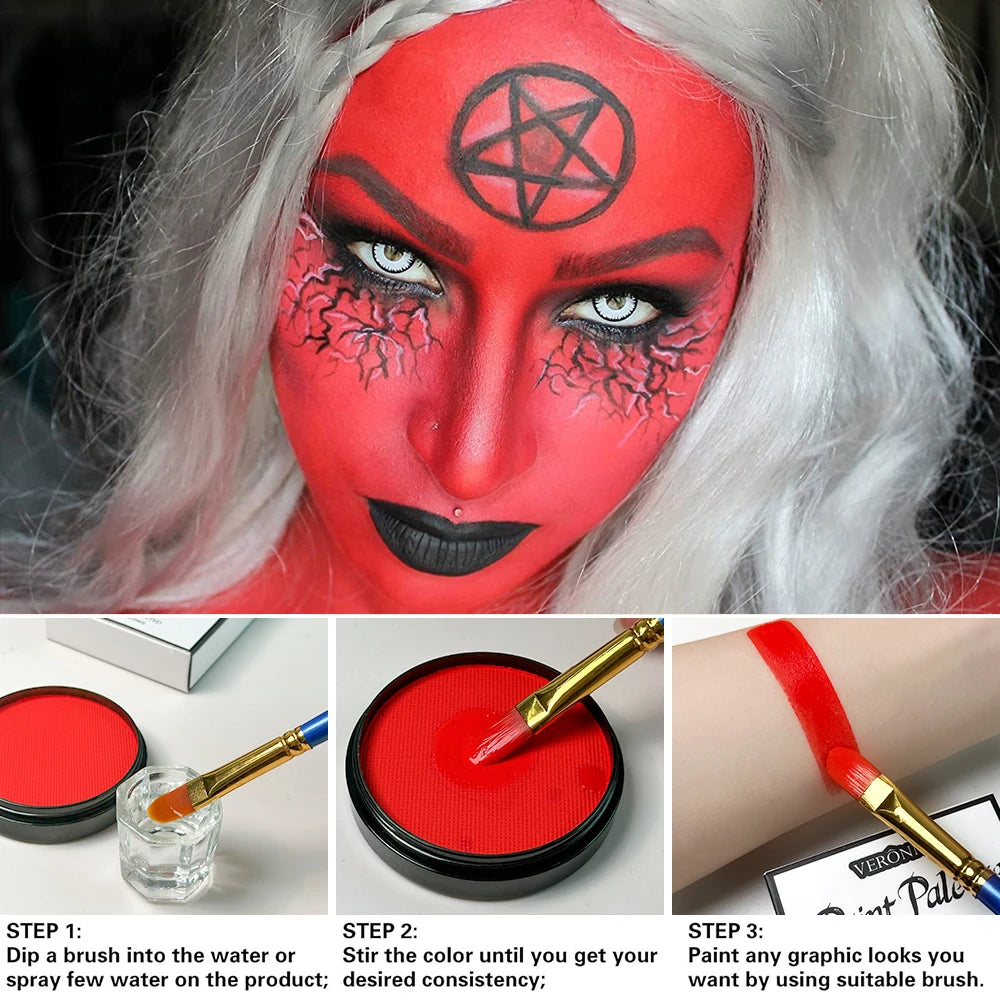 30g Face Body Painting Palette,Non-Toxic & Safe Monochromatic Water Based Face & Body PaintMakeup for Cosplay,Halloween Festival