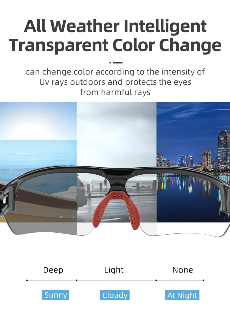 ROCKBROS Cycling Photochromic Glasses UV400 Protection Sunglasses Lightweight Bicycle Glasses Men Women Outdoor Sports Glasses