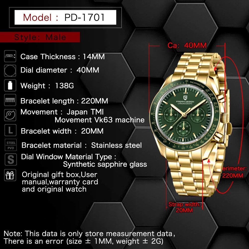 PAGANI DESIGN Men's Luxury Quartz Watch