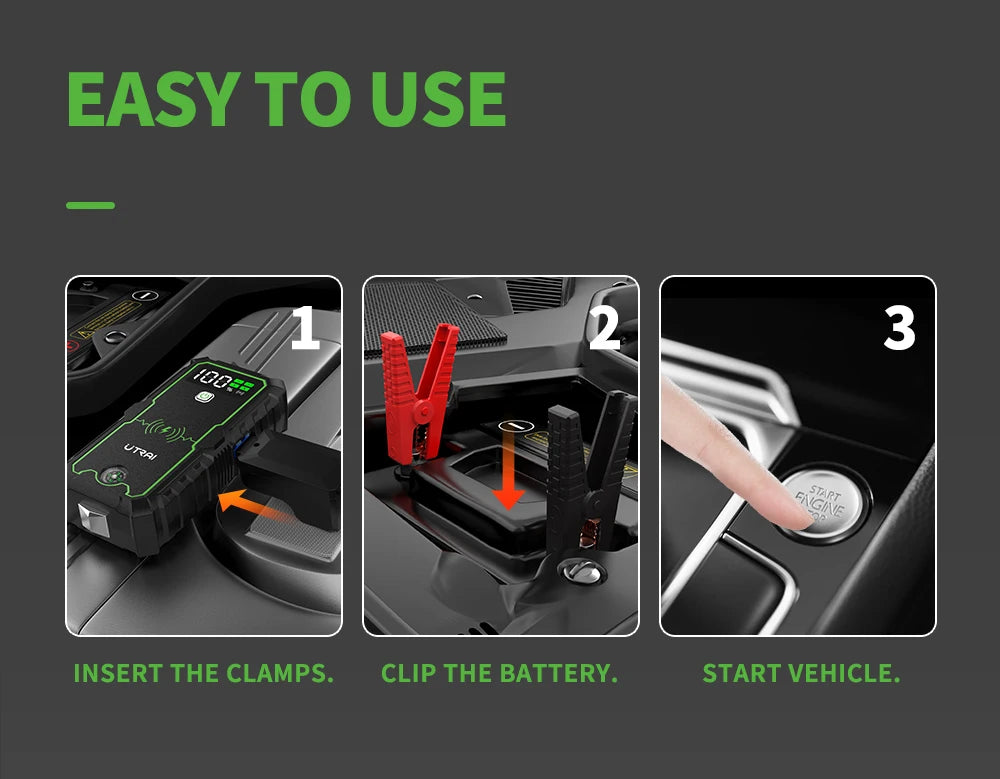 UTRAI Car Jump Starter 4000A Car Battery Starters 16000mAh Portable Power Bank 10W Wireless Charging Propulsion Booster For Car