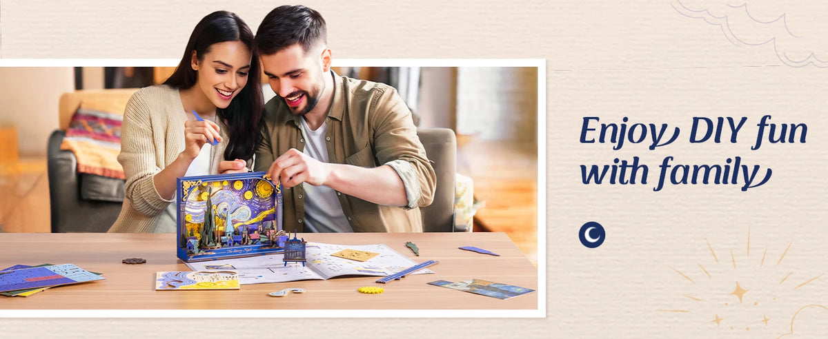 ROKR Starry Night 3D Puzzles ,Mother's Day DIY Wooden Vincent Van Gogh Painting Artwork Craft Kit Building Set ,Home Decor