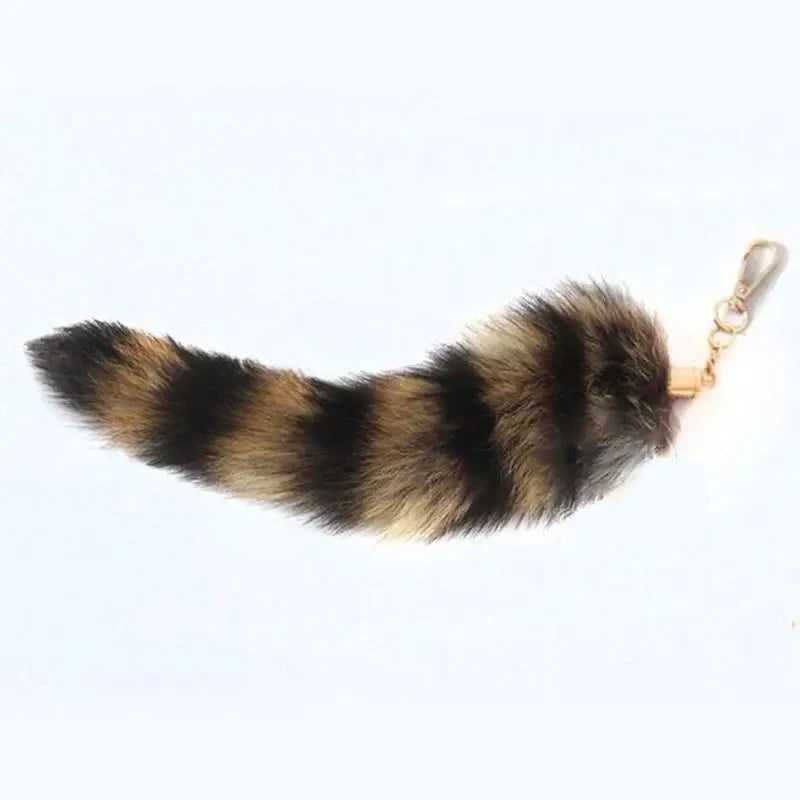 Fluffy Faux Fur Tail Keychain, 25cm Bag Charm for Backpacks and Keys