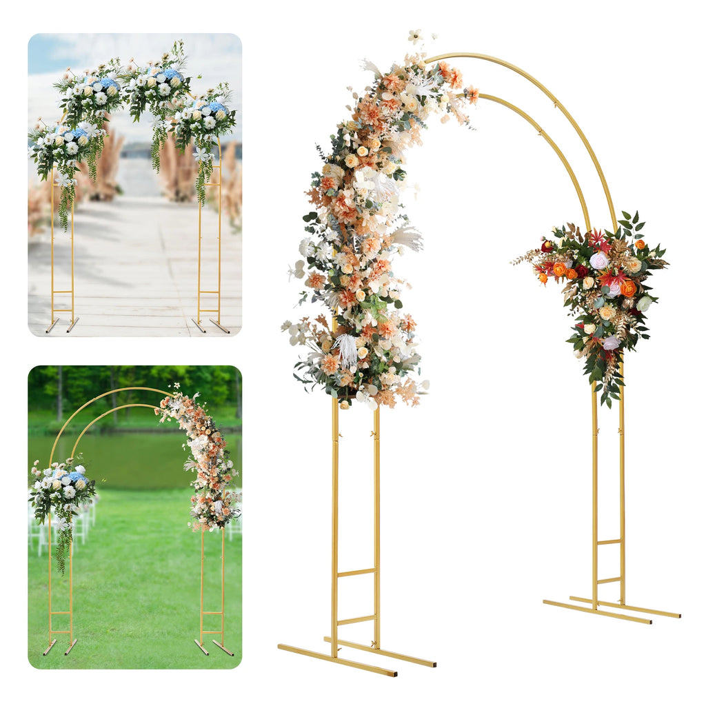 Gold Round Arch Backdrop Stand 2.2m Large Wedding Party Decor with Double Tube for Flowers Balloons Heavy Duty Steel Frame