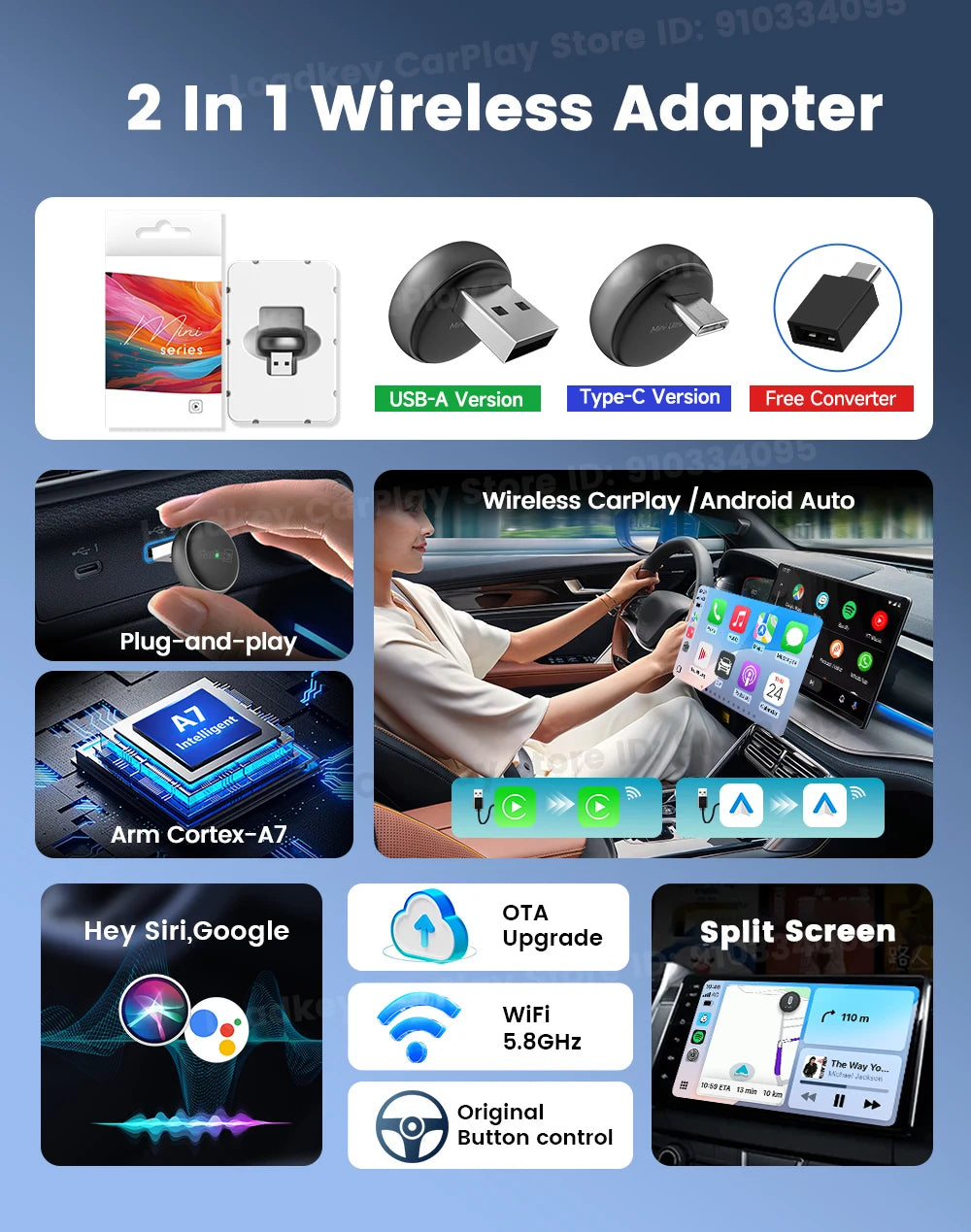 New CarlinKit Mini Ultra3 Wireless CarPlay Adapter Android Auto Wireless Dongle 2-In-1 Wireless Adapter Auto Connect 5.8G Wifi