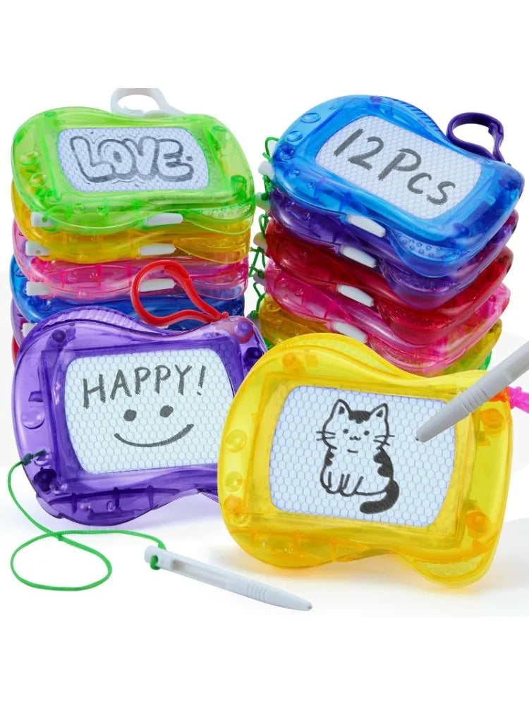 12 Pcs Mini Magnetic Drawing Board 6 Different Color Erasable Keychain Drawing Board Writing Pad for Boys and Girls Party Favors for Kids 8-12