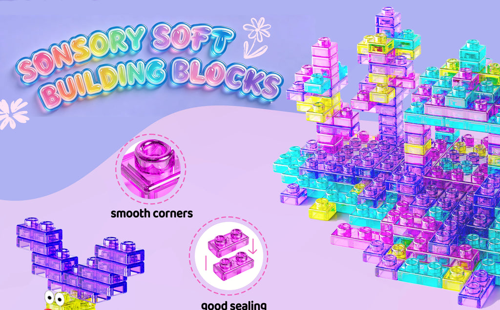 40 PCS Sensory Soft Building Blocks for Toddlers, Kids Montessori Squishy Jelly Blocks Stacking Toy Set