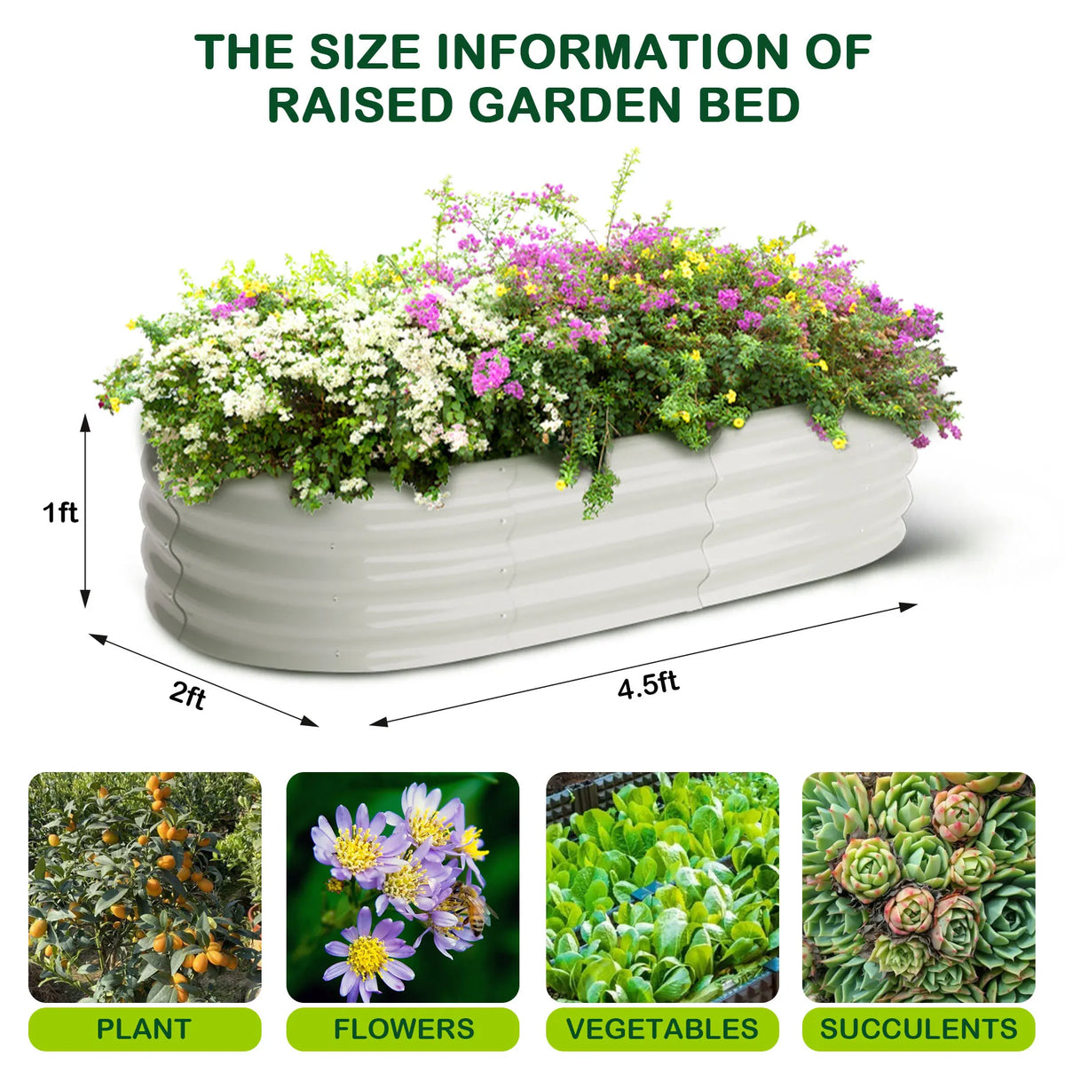 2-Pack Oval Galvanized Steel Raised Garden Bed Open Base Safety Edge Metal Planter Box Raised Beds for Vegetables Flowers Herbs