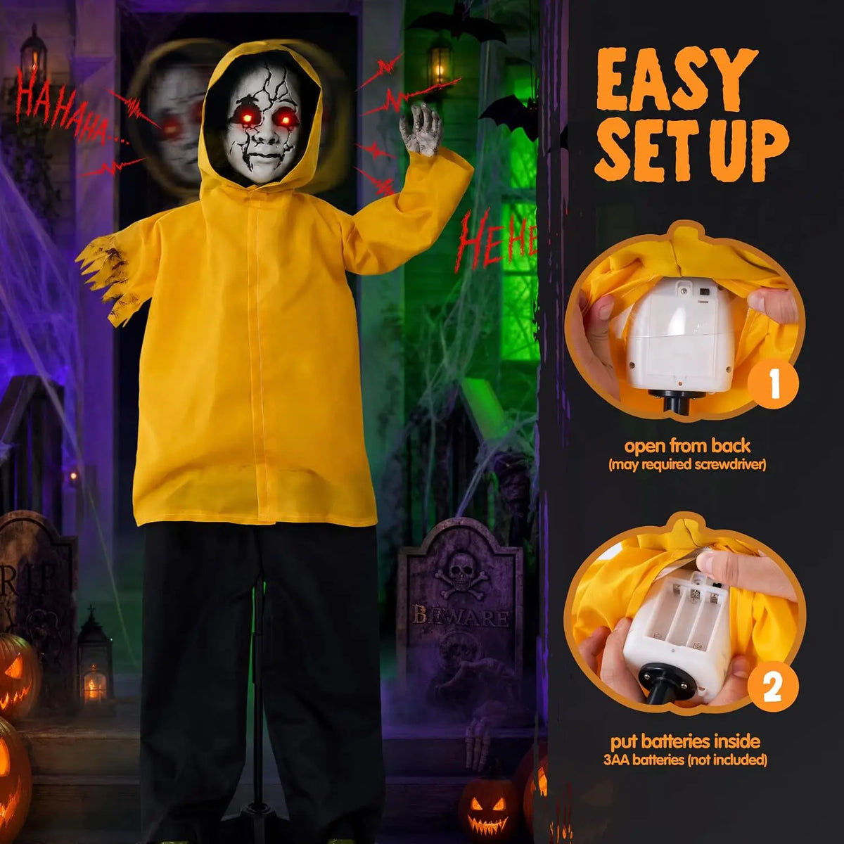 Halloween 49 in Animated Ghost, Sound Activated with Glowing Lights