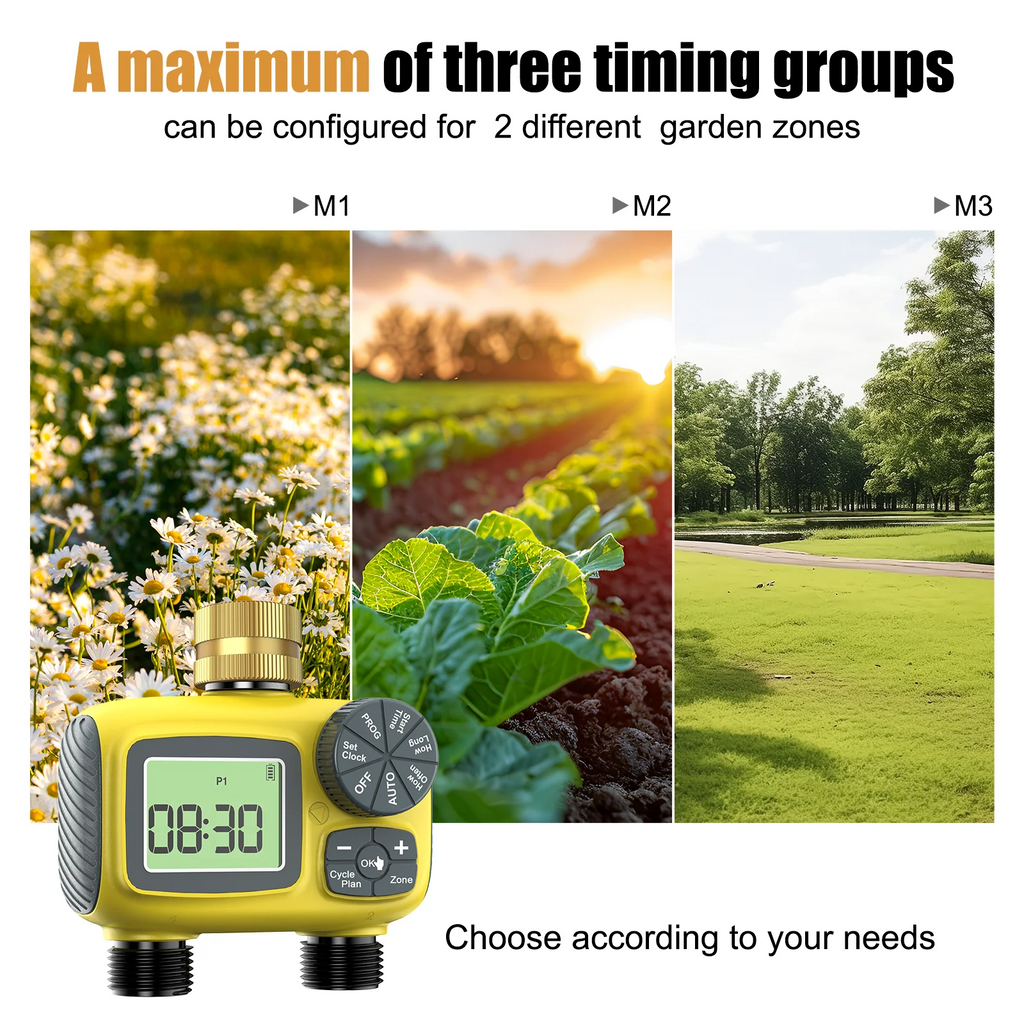 Dual Outlets Water Timer Home Garden Automatic Watering Irrigation System with Brass Inlet for Outdoor
