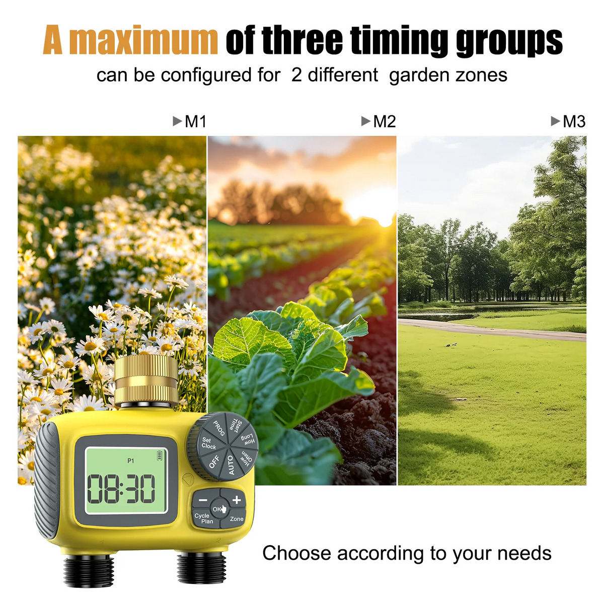 Dual Outlets Water Timer Home Garden Automatic Watering Irrigation System with Brass Inlet for Outdoor