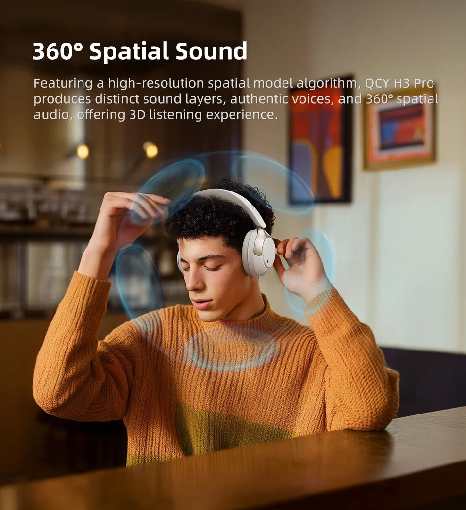 QCY H3 Pro Wireless Headphones with Adaptive Active Noise Cancelling, Hi-Res LDAC Bluetooth
