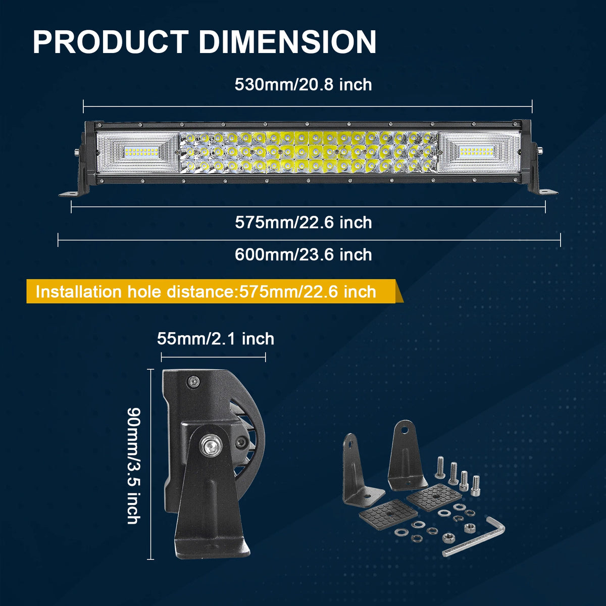 7D 22- 52in 270W-675W Off Road LED Light Bar with 2x36W Work Light Wire Kit 12V 24V Led Bar for Car Jeep Truck 4x4 ATV Boat
