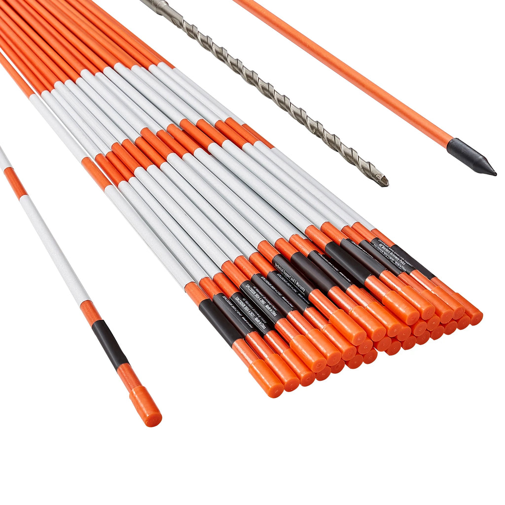 SucceBuy Driveway Markers 48 inch 0.4 inch Diameter Fiberglass Poles Snow Stakes For Parking Lots Walkways Easy Visibility