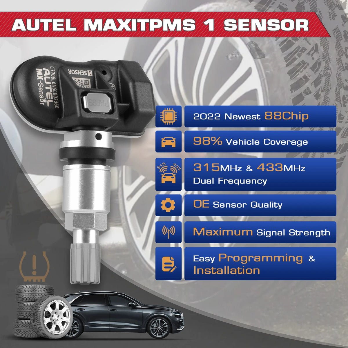 Autel MX Sensor 433MHZ+315 MHZ 2in1Mx-Sensor TPMS Tire Repair Tool Automotive Accessory For MaxiTPMS TS501 TS508 Pad Programmer
