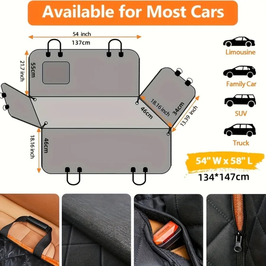 Waterproof Dog Car Seat Cover Hammock, Heavy-Duty Scratchproof Nonslip Back Seat Protector