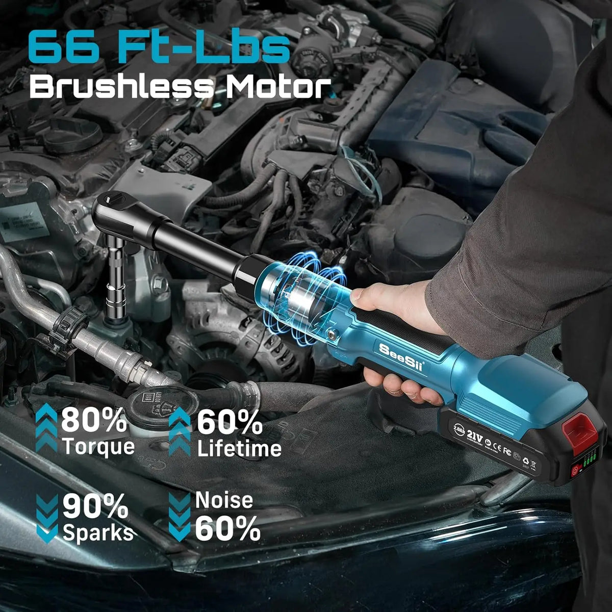 3/8" 21V 6.3'' Extended Electric Ratchet Wrench Cordless Electric Wrench Rechargeable Angle Wrench Car Repair Tools Compatible with Makita 18v Battery