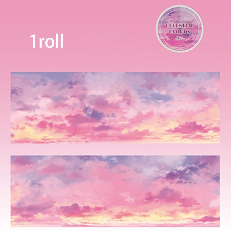 Mr. Paper Sky Cloudscape Tape 200cm - PET Material Large Roll, Ethereal Journal Decor, Creative Collage Material