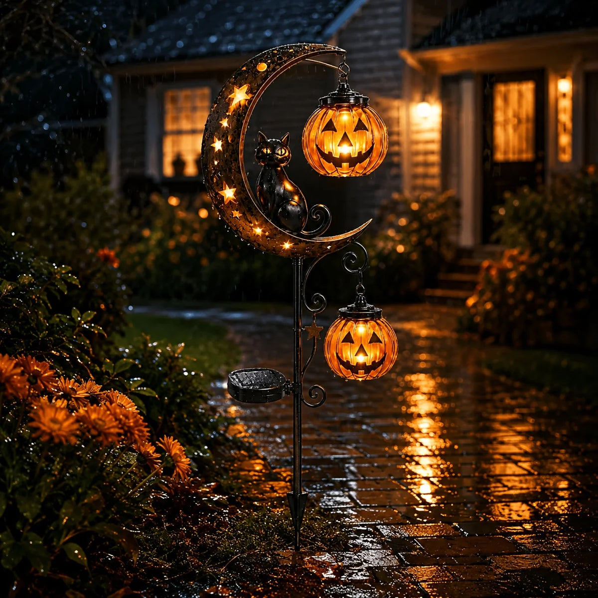 Halloween Solar Garden Stake Lights, Black Cat and Pumpkin LED Path Lights