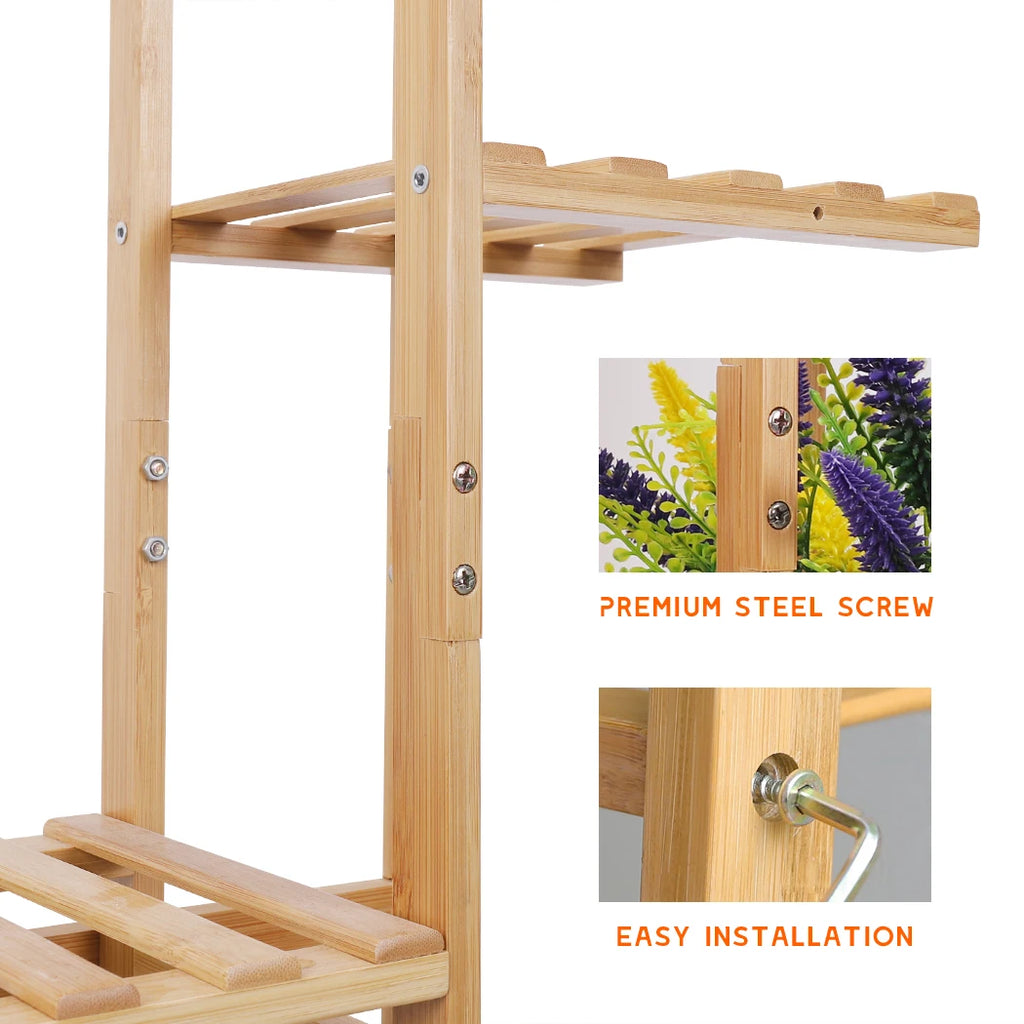 Bamboo Plant Stand, 6/7-Pot Vertical Corner Flower Shelf for Indoor and Outdoor