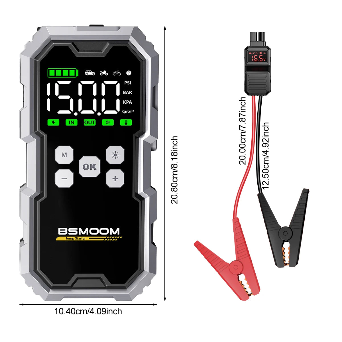 Portable Car Jump Starter with 150PSI Air Compressor, Power Bank and Emergency Battery Booster