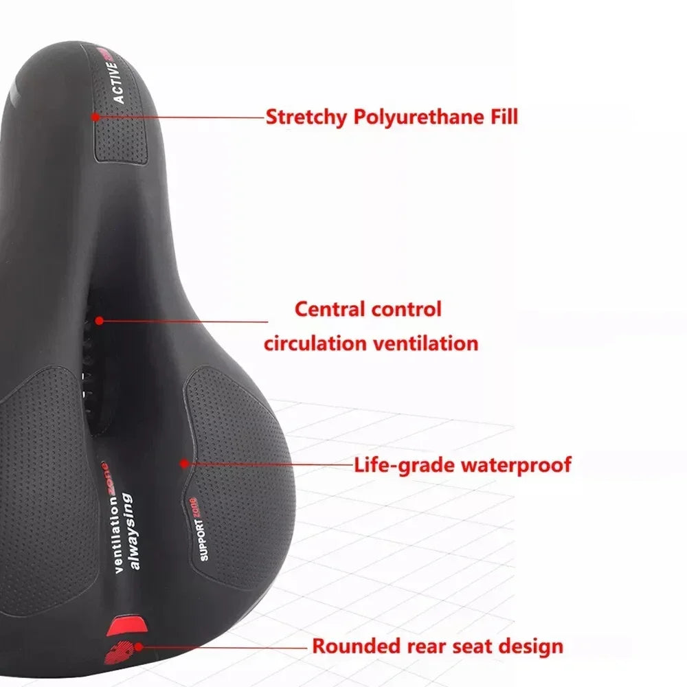 Hollow Breathable Bike Seat Cushion Widened Soft Bicycle Saddle With Taillight for Mountain & Road Cycling