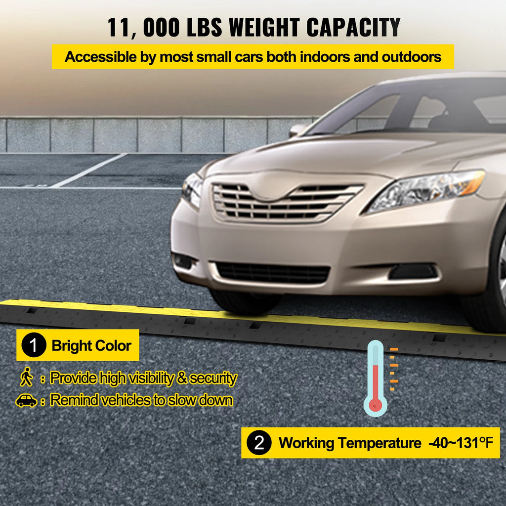 Heavy-Duty 2-Channel Cable Protector Ramp, 11000lb Rubber Cord Cover and Speed Bump