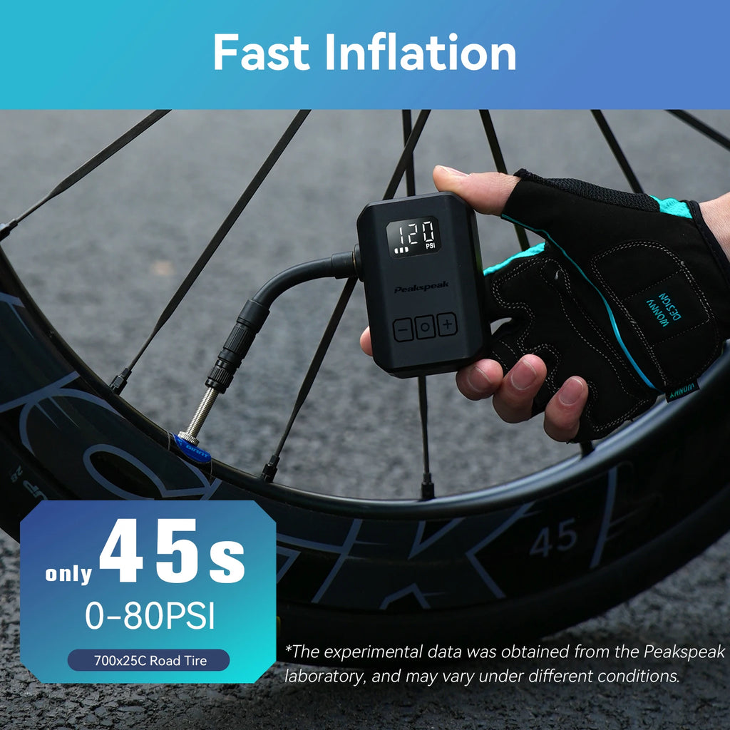 [2026 NEW] Peakspeak AS260PRO Electric Mini Bike Pump 600mAh Battery 120PSI Max Bike Cordless Tire Inflator with LED Display