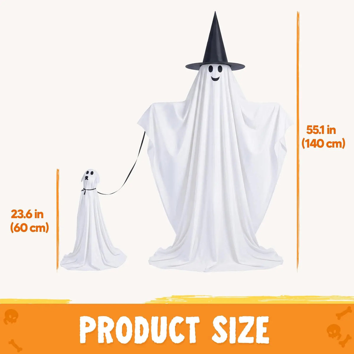 Halloween Standing Ghost Pair with Warm LED Lights, 2 Pcs